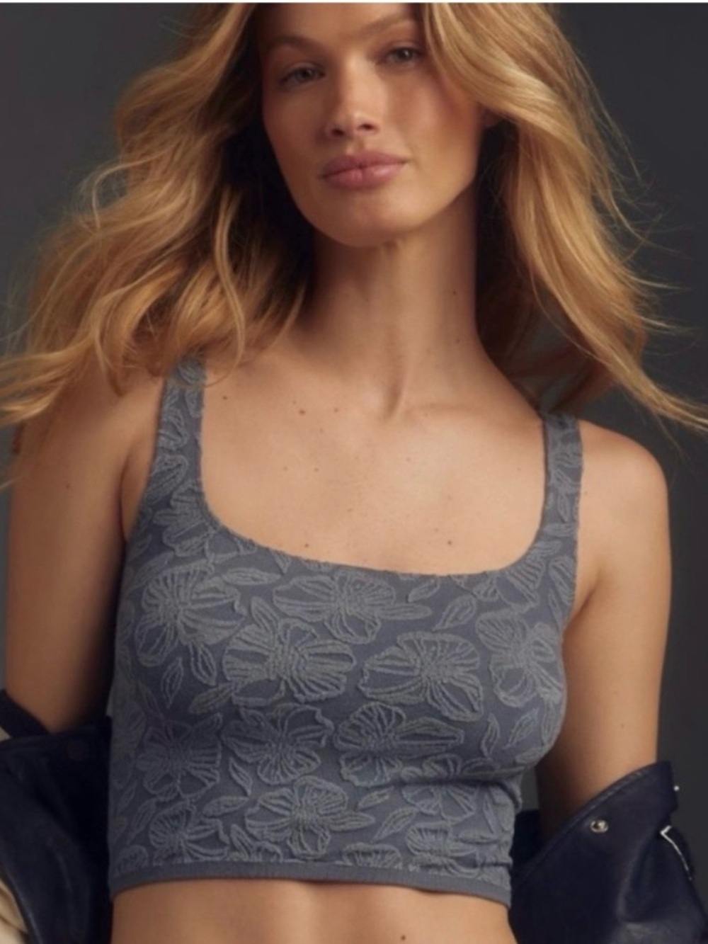 Anthropologie Gray Floral Knit Tank Top
